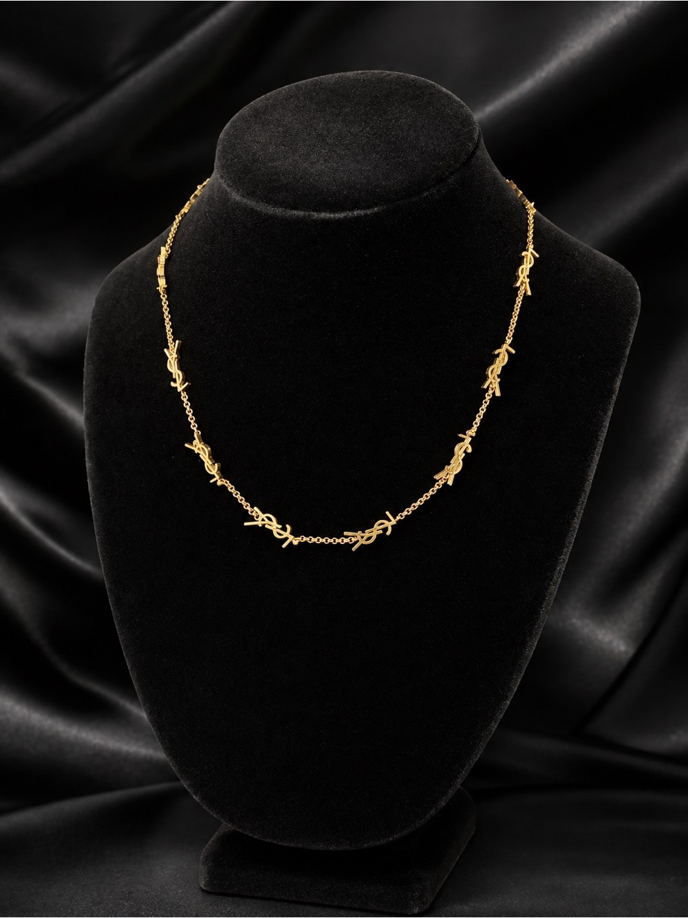 Gold YSL Monogram Station Chain Necklace